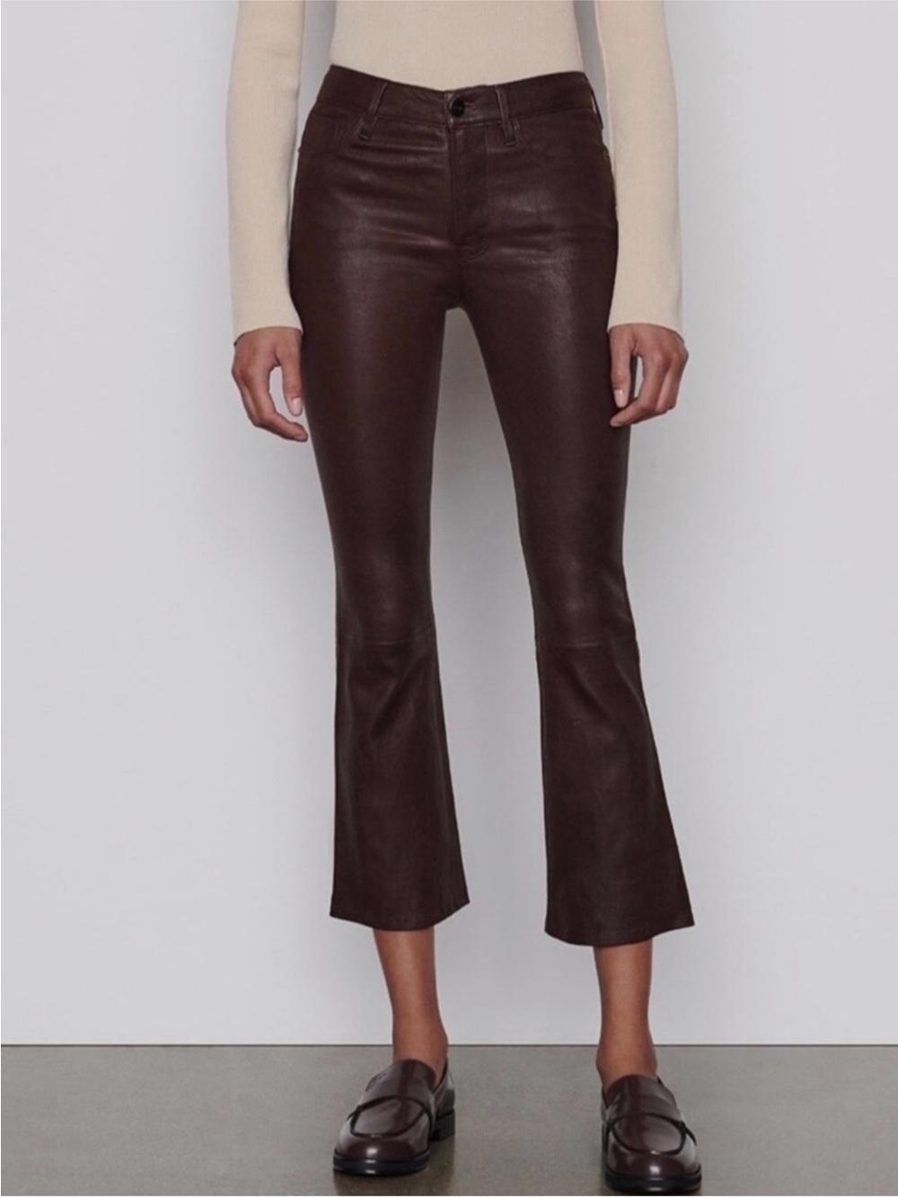 Frame Le Crop Mini Boot Lamb Leather Pants in Espresso 27